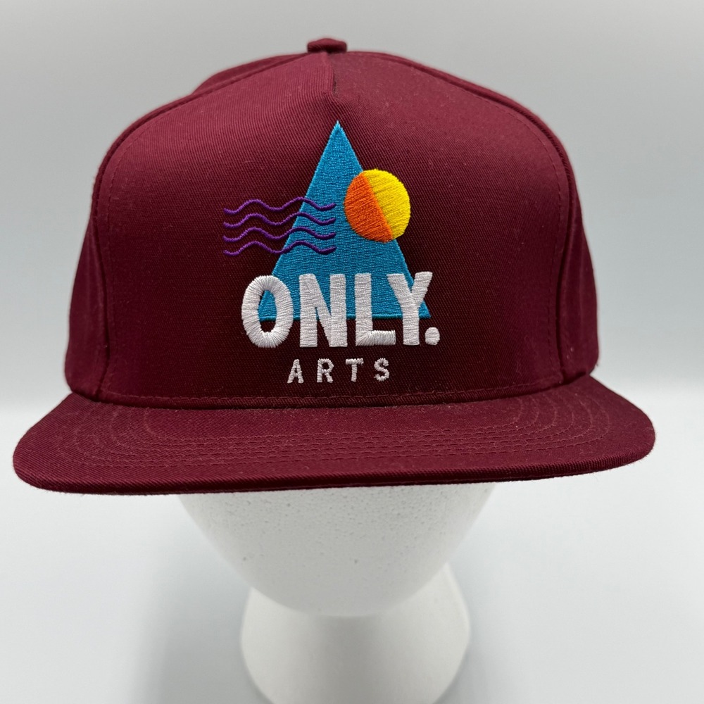 Only NY Arts Snapback Hat Burgundy Maroon Made in USA‎ Retro Graphic Cap